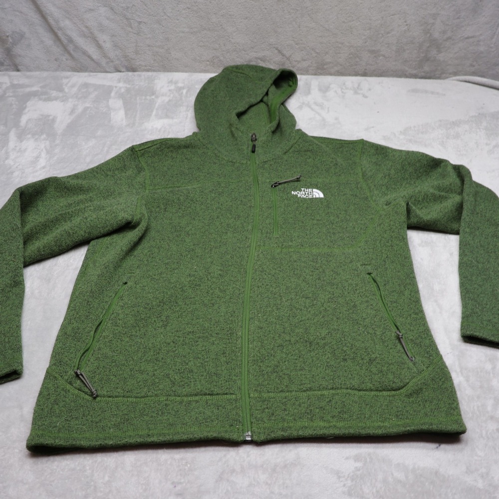 North Face Hoodie Mens Medium Green Gordon Lyons Full Zip Fleece Knit Sweatshirt